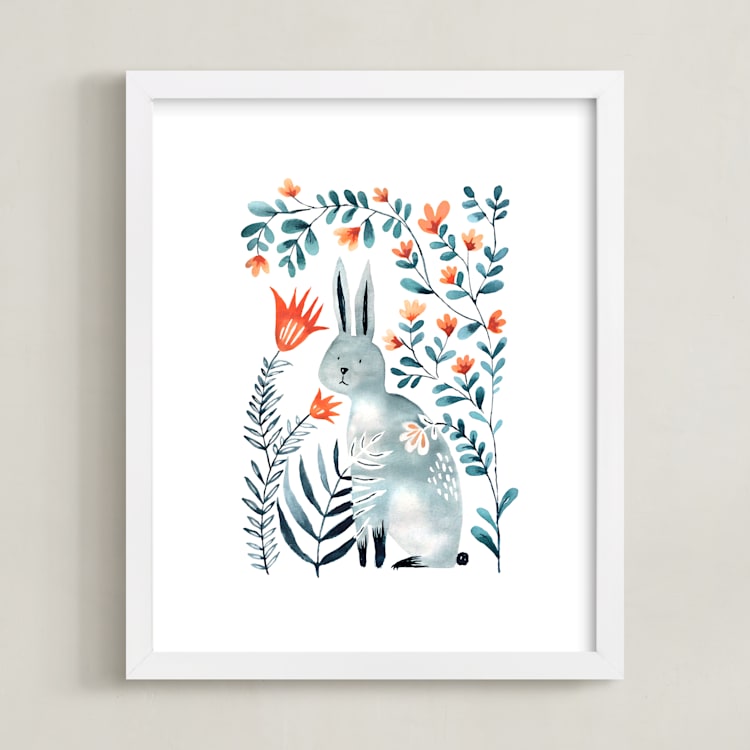 "Meadow Bunny" - Art Print in Ocean blue by Surface Love - Framed