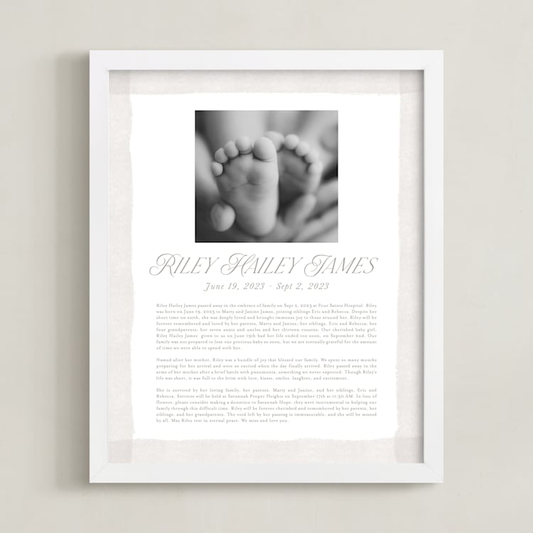 "Brush Stroke Obituary Print" - Custom Print in White by Jackie Crawford - Framed