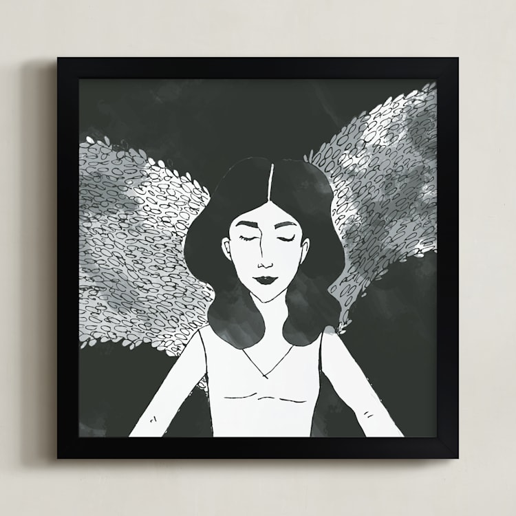 "Wings" - Art Print in Black by Deynaaz Daraei - Framed