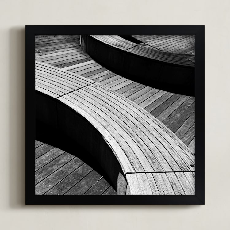 "Curve Bench Geometric III" - Art Print in tonal grey by Van Tsao - Framed