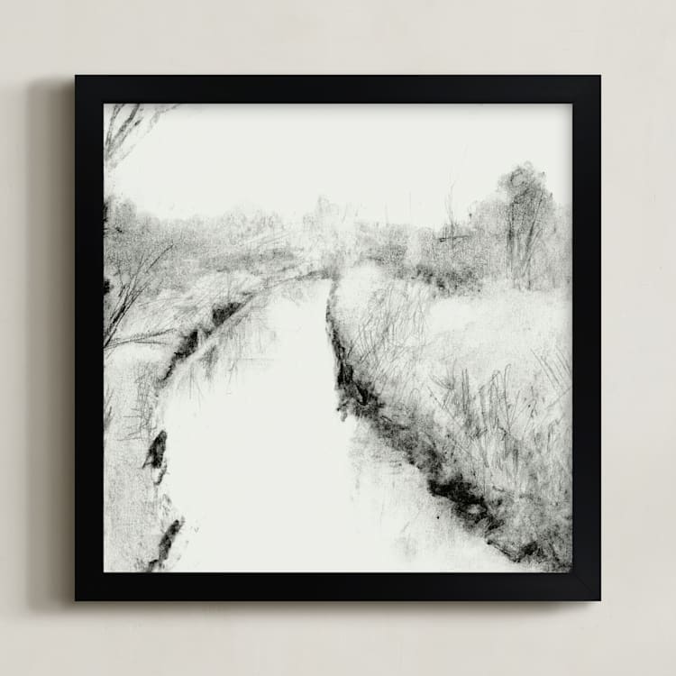 "The River Runs Through" - Art Print in Black and White by Austin Warnock - Framed