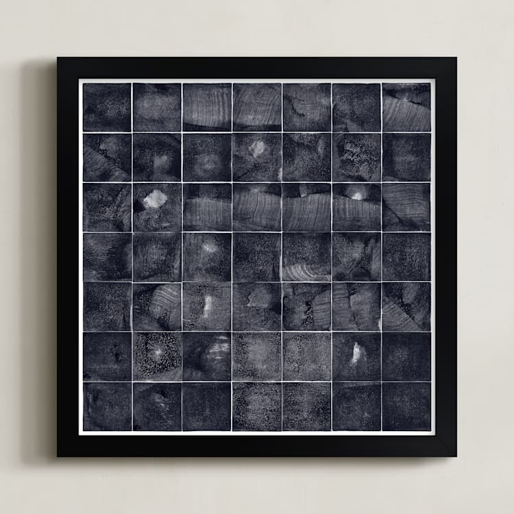 "Relief Print Squares" - Art Print in Black by Kathy Van Torne - Framed