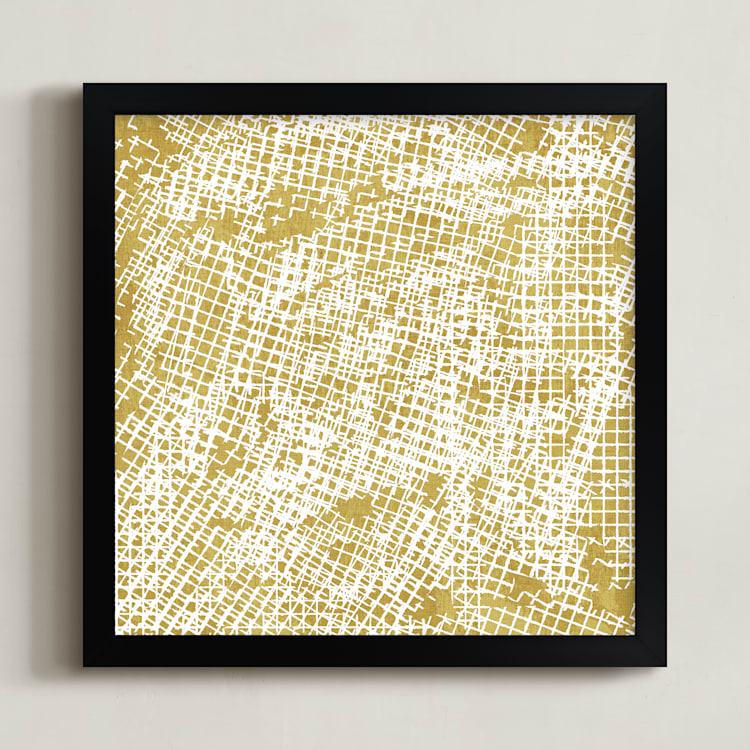 "Ochre Eucalyptus I" - Art Print in Mustard by Tanya Lee Design - Framed