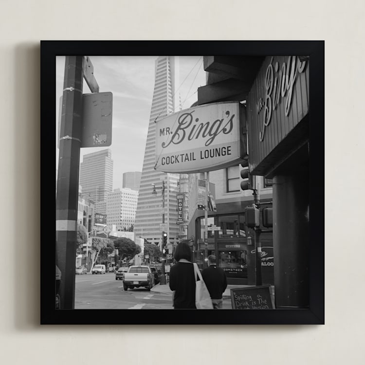 "Mr Bings Cocktail Lounge" - Art Print in Black by Austin Warnock - Framed