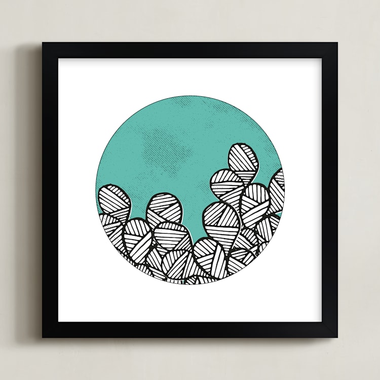 "Patterned Cactus" - Art Print in Sea Glass Blue by Maria Hilas-Louie - Framed