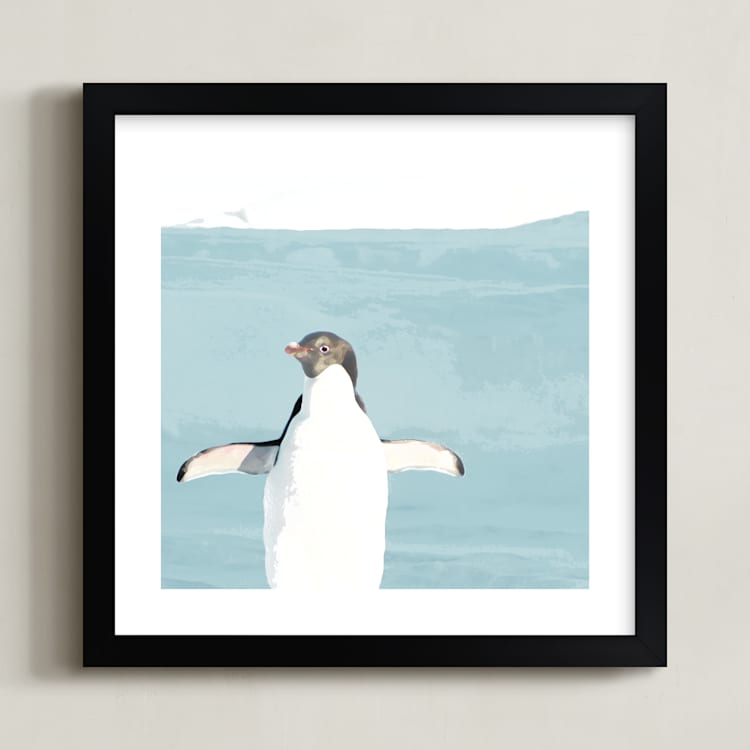 "Naked Penguin" - Art Print in Glacier by Michelle Poe - Framed