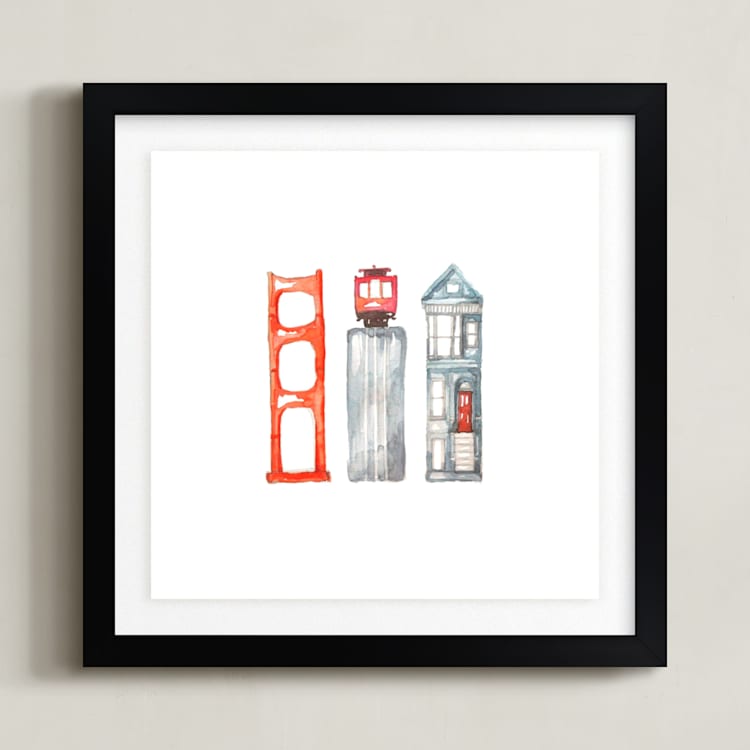 "San Fran Series" - Art Print in Red Orange by Christina Stensberg - Framed