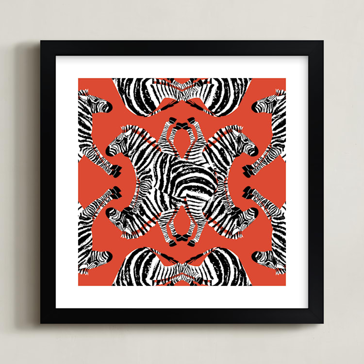"Zebraba Tile" - Art Print in China Red by 2birdstone - Framed