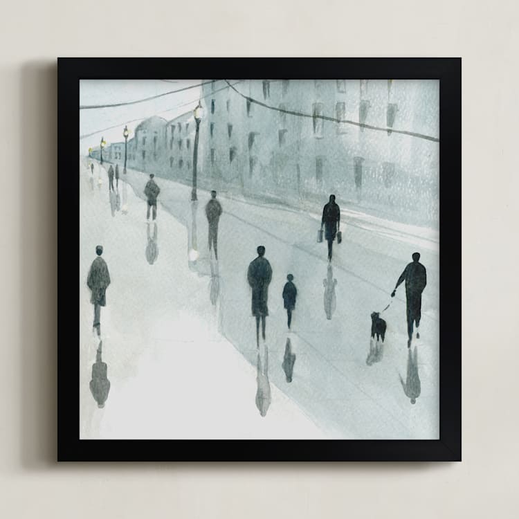 "Strangers" - Art Print in city gray by Lulaloo - Framed