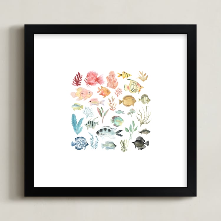 "Tropical Fish" - Art Print in Coral by Emilie Simpson - Framed