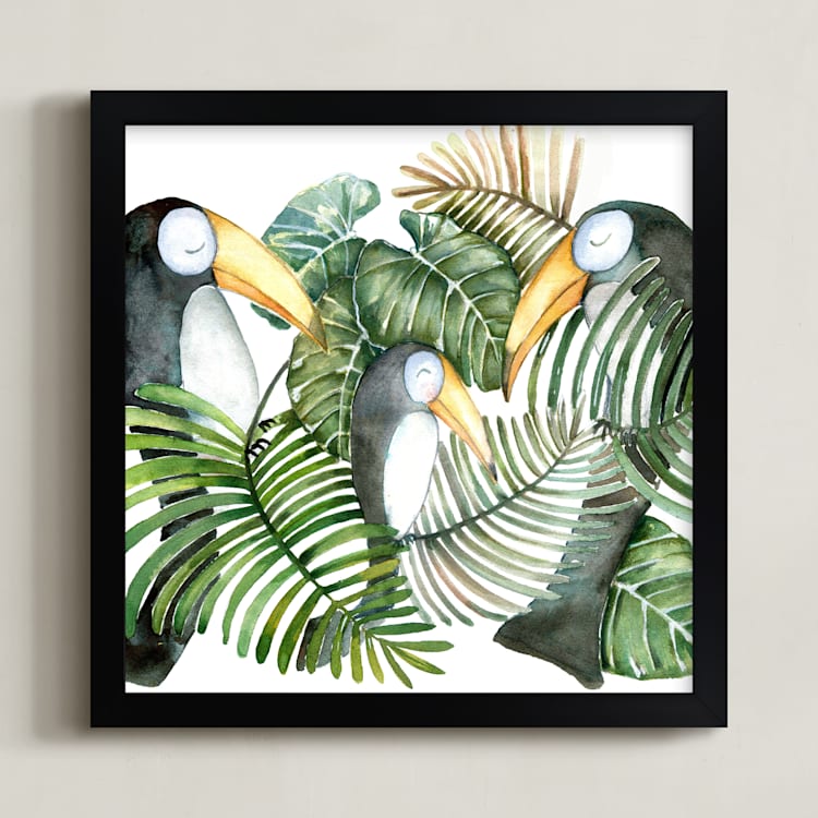 "Toucan jungle family" - Art Print in jungle green by Lulaloo - Framed