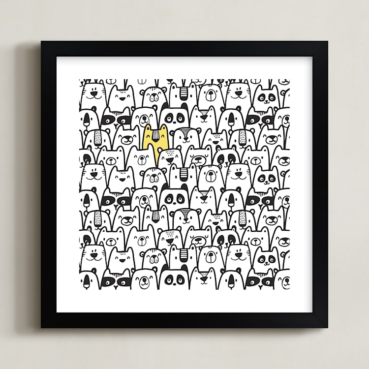 "All the Bears" - Art Print in Yellow & Black by Gila von Meissner - Framed