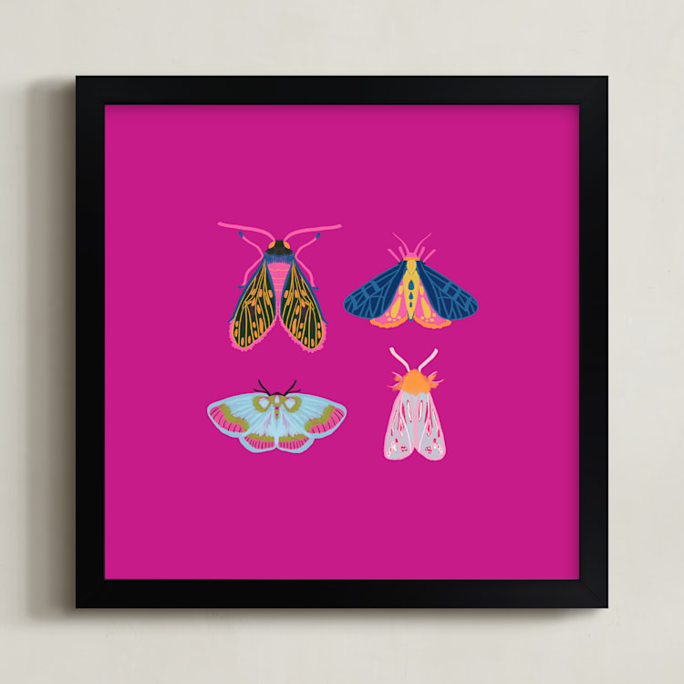 "Boho Bugs" - Art Print in Magenta by Britt Mills - Framed