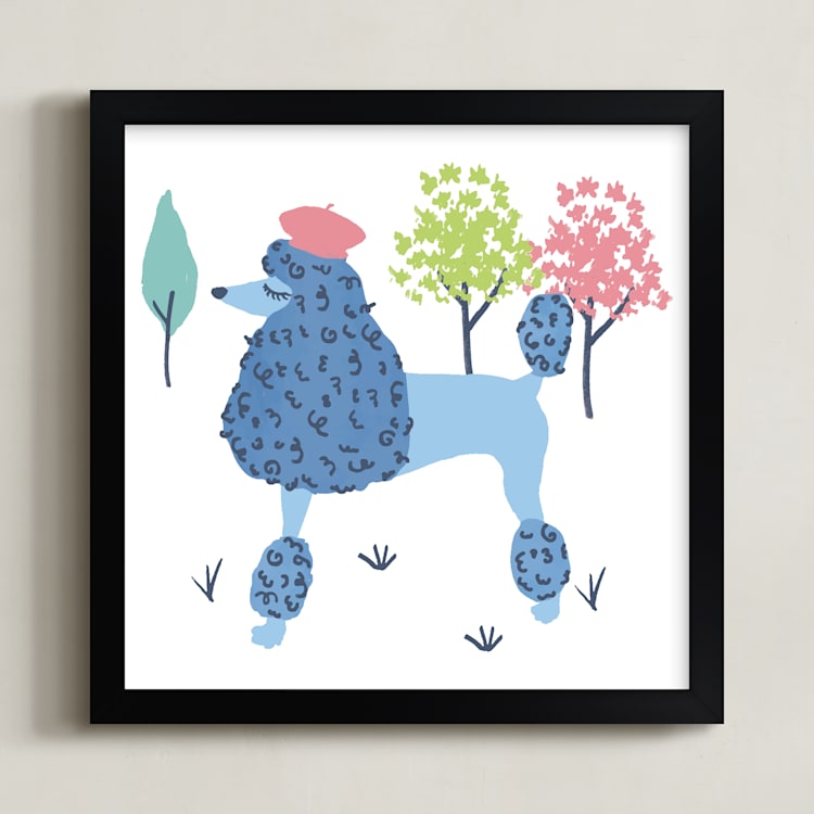 "Parisian Poodle" - Art Print in Parisian Blue by Ali Macdonald - Framed
