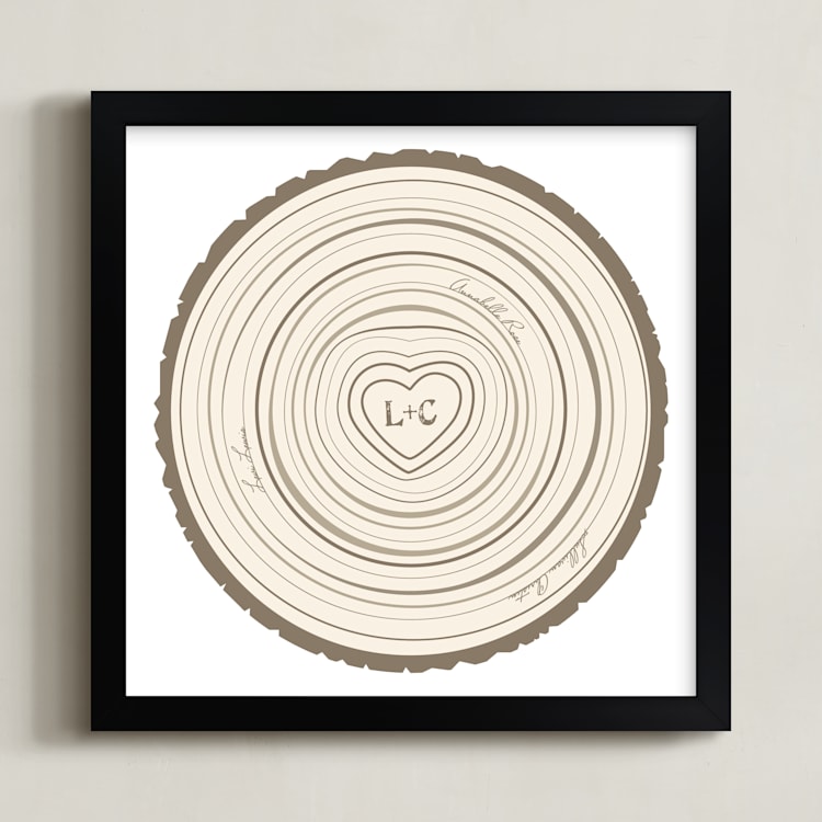 "Family Tree Rings" - Personalized Art Print in Bark by Jessie Steury - Framed