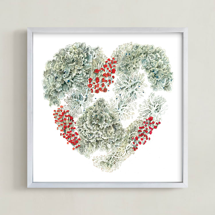 "Lichen Heart" - Art Print in Moss Green by Eve Schultz - Framed