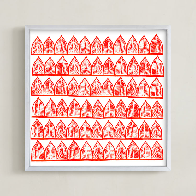"Block Printed Arches" - Art Print in Red by Katharine Watson - Framed