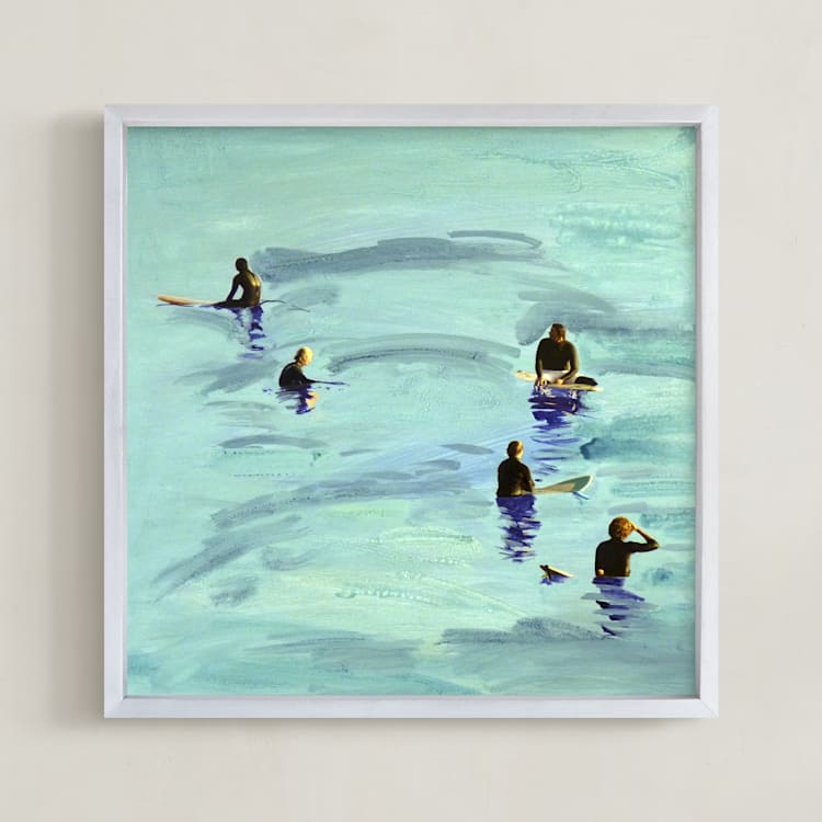 "Waiting, Malibu 2012" - Art Print in Ocean Blue by Annie Seaton - Framed