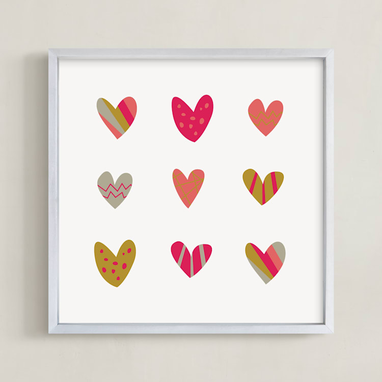 "Heart Party" - Art Print in Tart by Shari Margolin - Framed