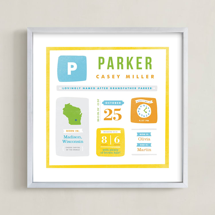 "Just The Facts" - Personalized Art Print in Bright Yellow by Jennifer Wick - Framed