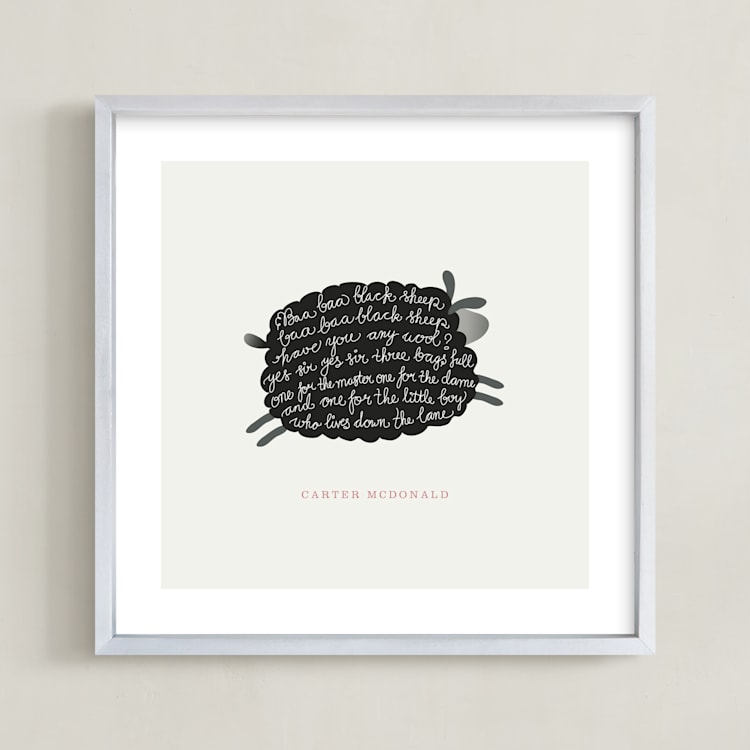 "Jumping Black Sheep" - Personalized Art Print in Cream by chocomocacino - Framed