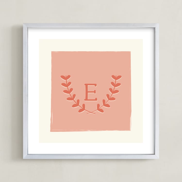 "Laurel" - Personalized Art Print in Coral by Kim Dietrich Elam - Framed