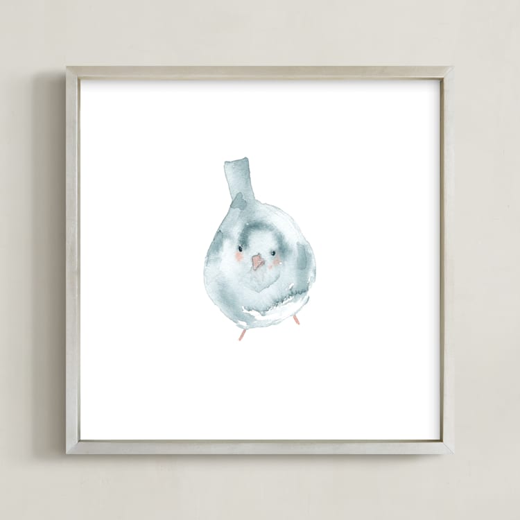 "Blushing Bird 3" - Art Print in light blue by Renee Anne Bouffard-McManus - Framed