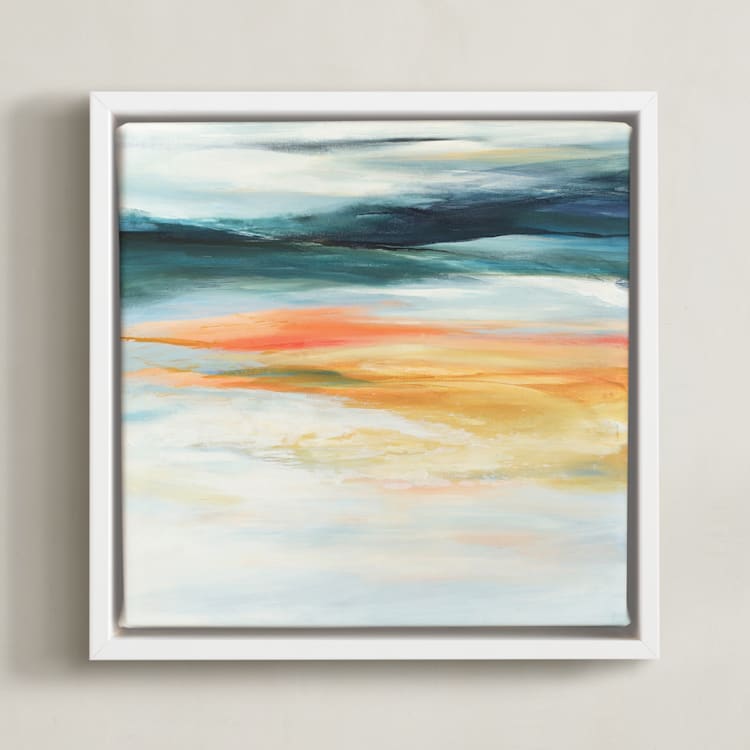 "Mineral Lake" - Art Print in Coral by Mya Bessette - Framed Canvas
