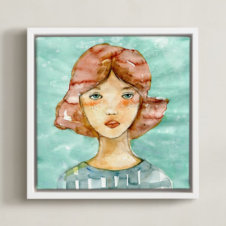 "While I wait" - Art Print in Turquoise by Lulaloo - Framed Canvas
