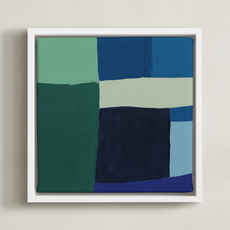 "Structured Rainbow 1" - Art Print in Blue by Anna Veit Nowak - Framed Canvas