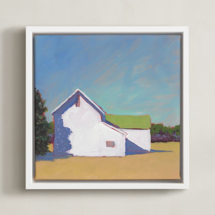 "Main Road Barn" - Art Print in Robin's Egg by Carol C. Young - Framed Canvas