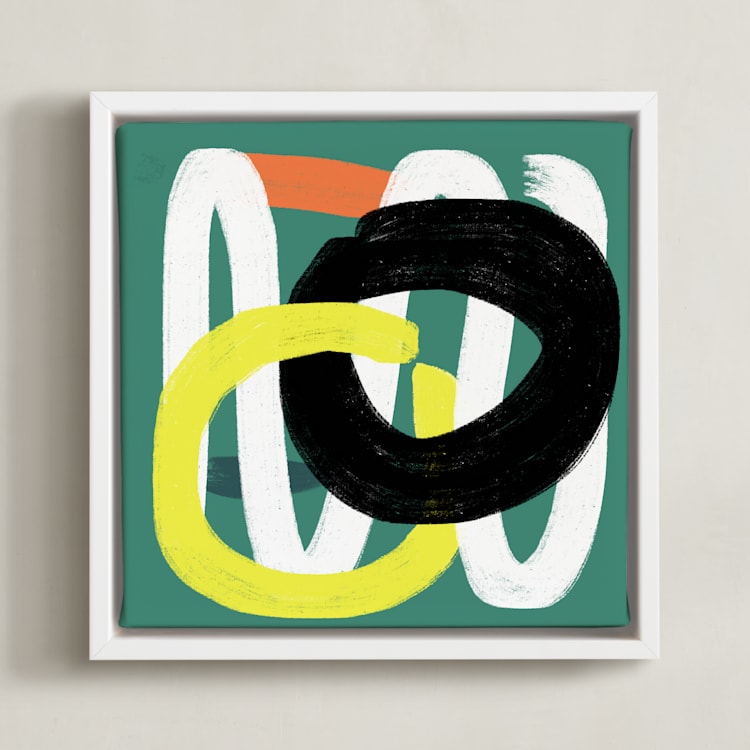 "Feather Step Modern " - Art Print in Teal Green by Amantha Tsaros - Framed Canvas