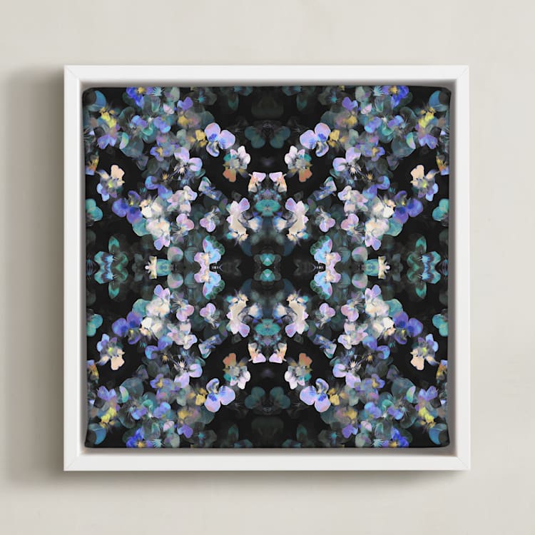 "Pansy painting - mirrored" - Art Print in Violet and turquoise by Oana Prints - Framed Canvas