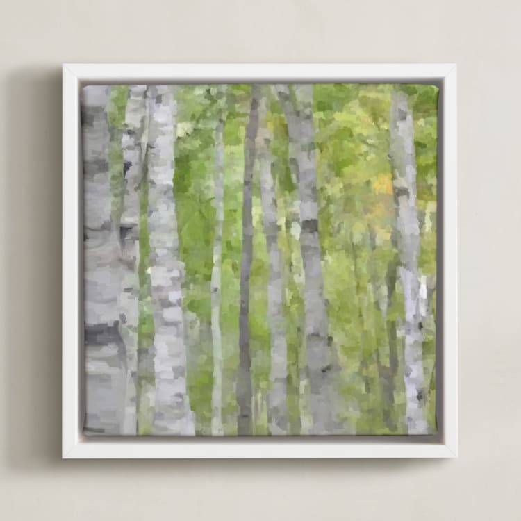 "Summer Birches" - Art Print in forest green by Amy Hall - Framed Canvas