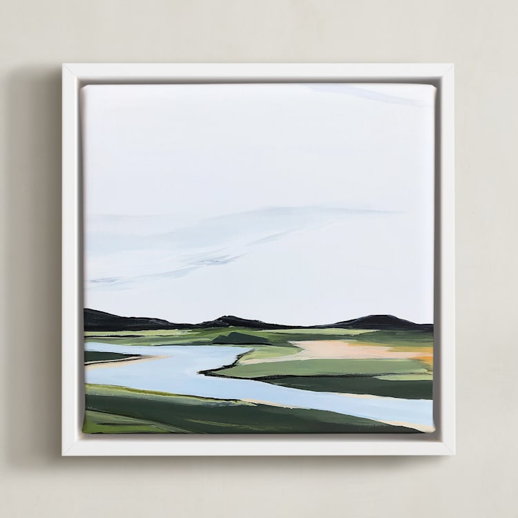 "County Road River Bank" - Art Print in Emerald green by Rebecca King - Framed Canvas