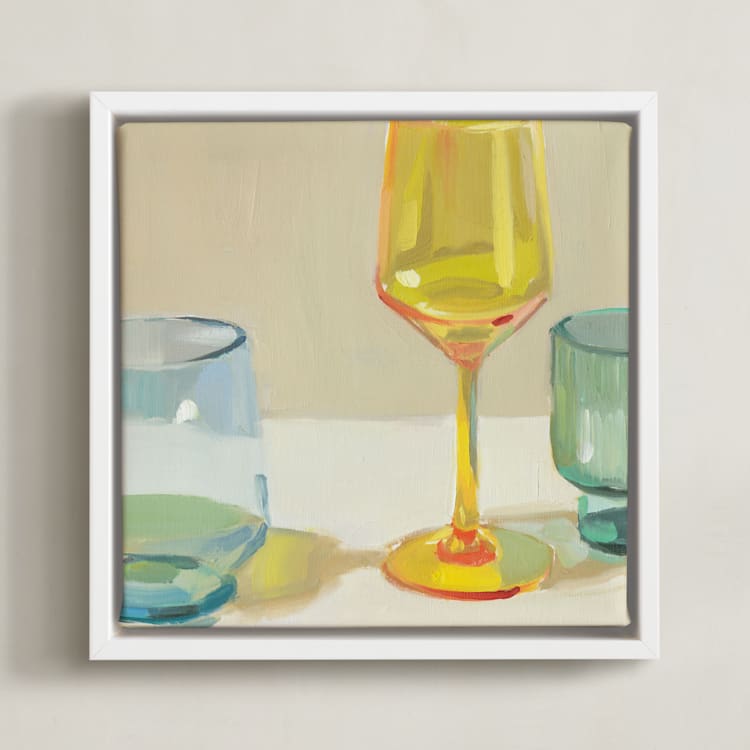"Rainbow Glassware II" - Art Print in Goldenrod by Jenny Westenhofer - Framed Canvas
