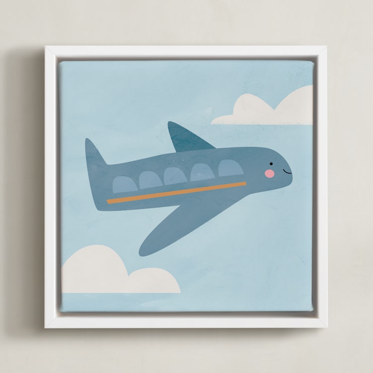 "Vehicles Plane" - Art Print in Blue by lori jacobs wemple - Framed Canvas
