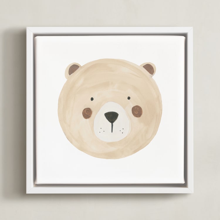 "Animal Faces 4" - Art Print in Tan by Teju Reval - Framed Canvas