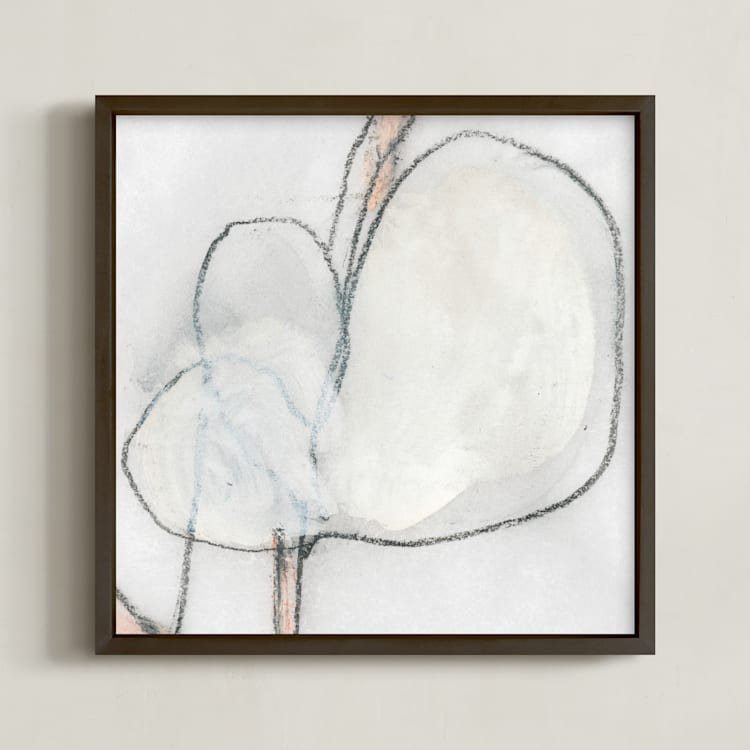 "Southern Cotton Single Bloom Square" - Art Print in Neutrals by Angela Simeone - Framed