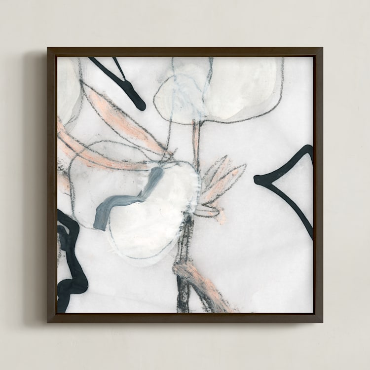 "Southern Cotton Double Bloom Square" - Art Print in Neutrals by Angela Simeone - Framed