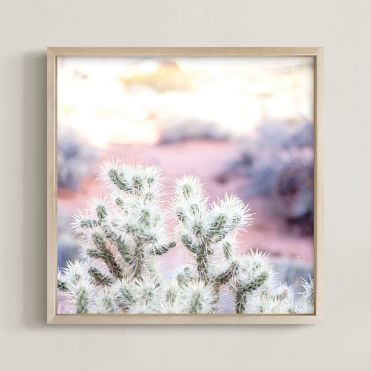 "Hello Cactus" - Art Print in Desert Rose by Jamie Lollback - Framed