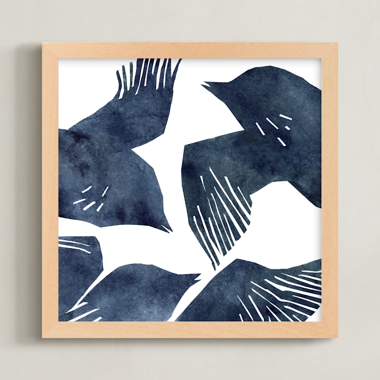 "Indigo Flight" - Art Print in Indigo Blue by Mia Posada - Framed