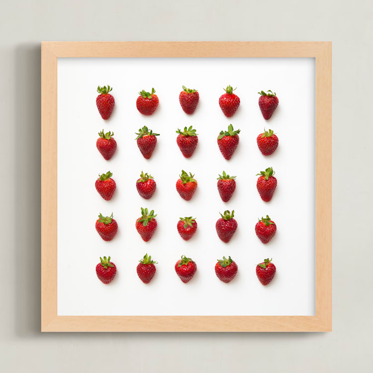 "Strawberries" - Art Print in Ruby Red by Heather Deffense - Framed