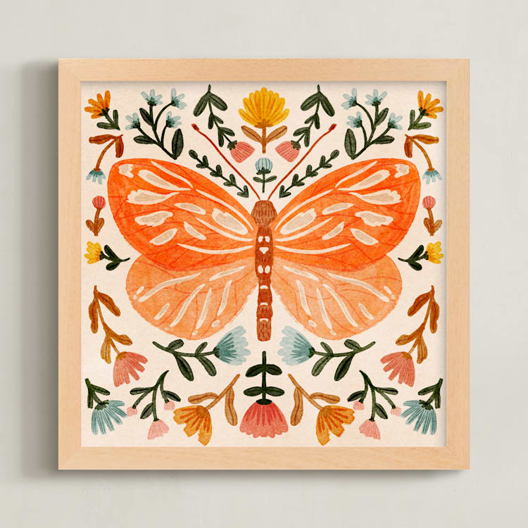 "Colorful Butterfly" - Art Print in Tangerine by Angel Walker - Framed