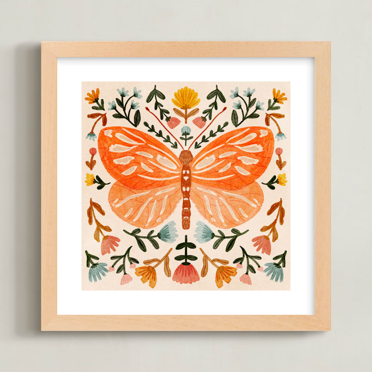 "Colorful Butterfly" - Art Print in Tangerine by Angel Walker - Framed