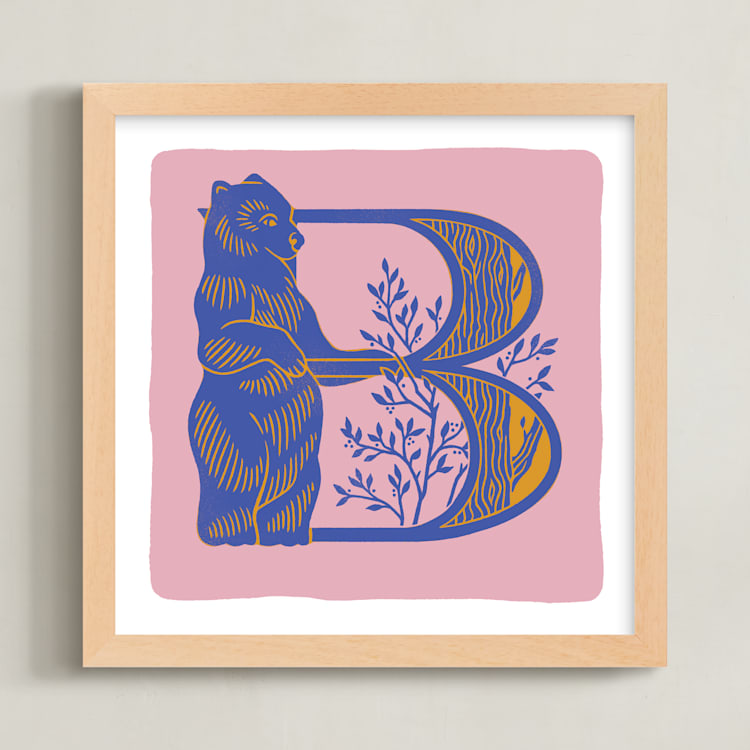 "Animal Alphabet 2" - Art Print in Dusty Pink by Lia Geeter - Framed