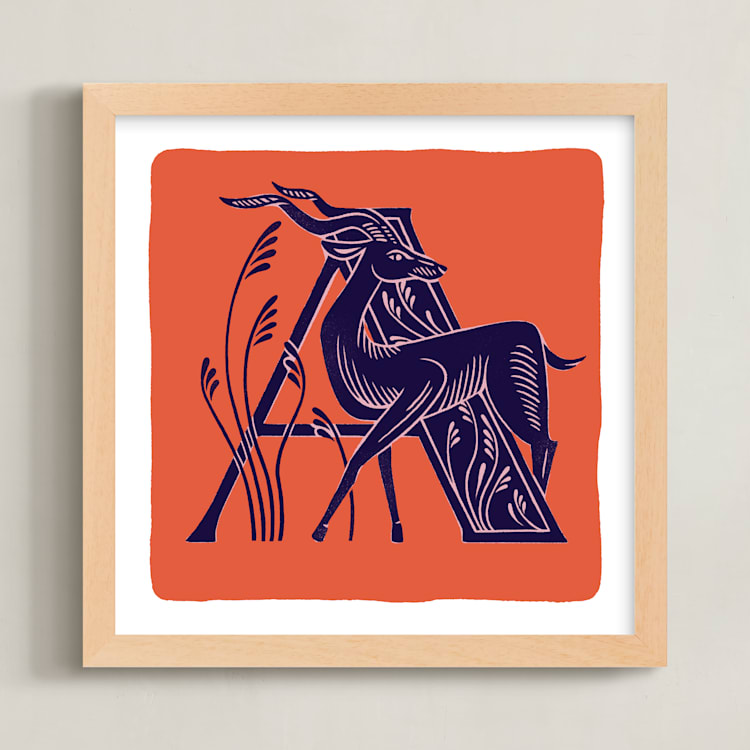 "Animal Alphabet 1" - Art Print in Coral by Lia Geeter - Framed