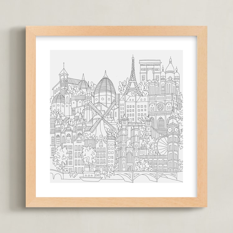 "Study Abroad" - Art Print in White by Krissy Bengtson - Framed