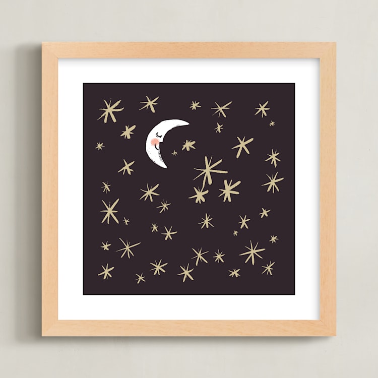 "Good Night Moon and Stars" - Art Print in Dark by Patrice Horvath - Framed