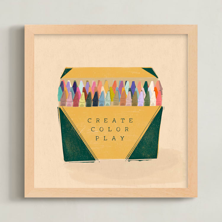 "Vintage Crayon Box - Things We Kept" - Art Print in Emerald Green by Erum Khalili Art - Framed